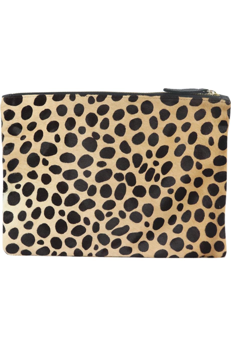 CLAIRE VIVIER LEOPARD PRINT CALF HAIR POUCH