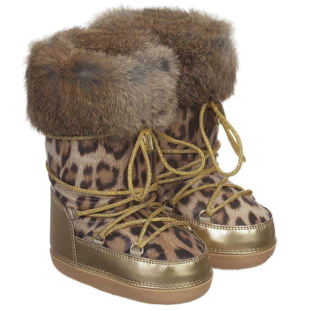 ROBERTO CAVALLI GIRLS GOLD JAGUAR PRINT SNOW BOOTS EU 26-28 UK 8.5-10