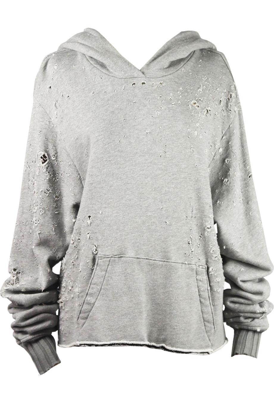 AMIRI CROPPED DISTRESSED COTTON JERSEY HOODIE LARGE