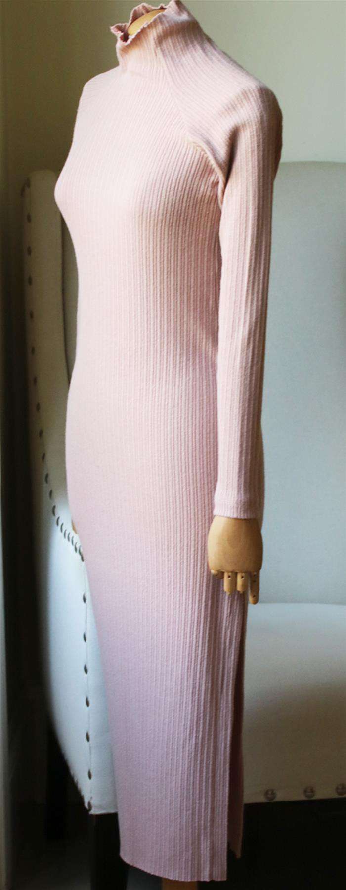 ENZA COSTA RIBBED KNIT MIDI DRESS MEDIUM