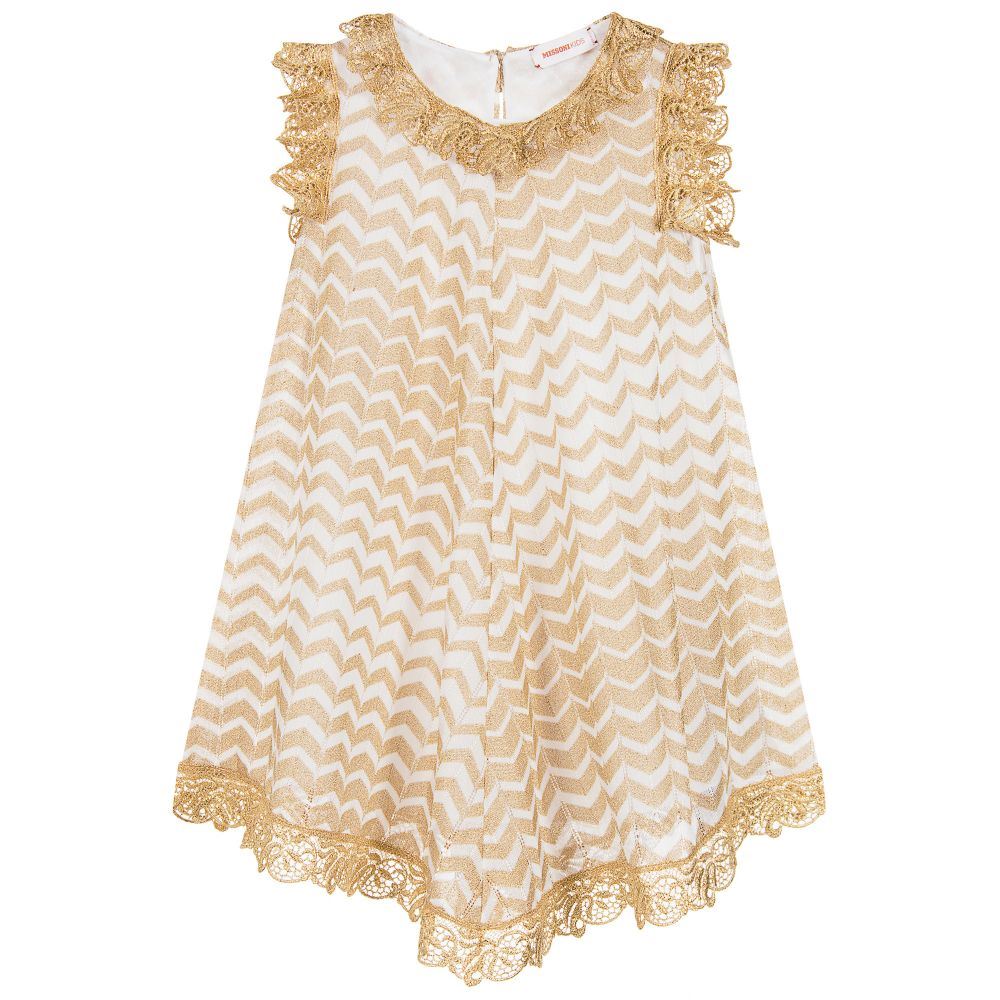 MISSONI GIRLS GOLD KNIT DRESS WITH LACE 4-5 YEARS