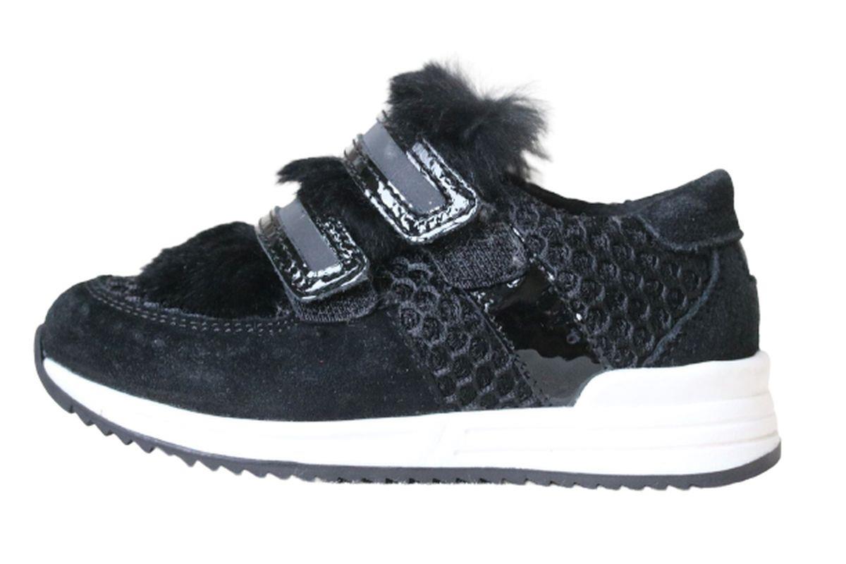 DOLCE AND GABBANA BABY BLACK LEATHER AND FUR SCRATCH SNEAKERS EU 24 UK 6