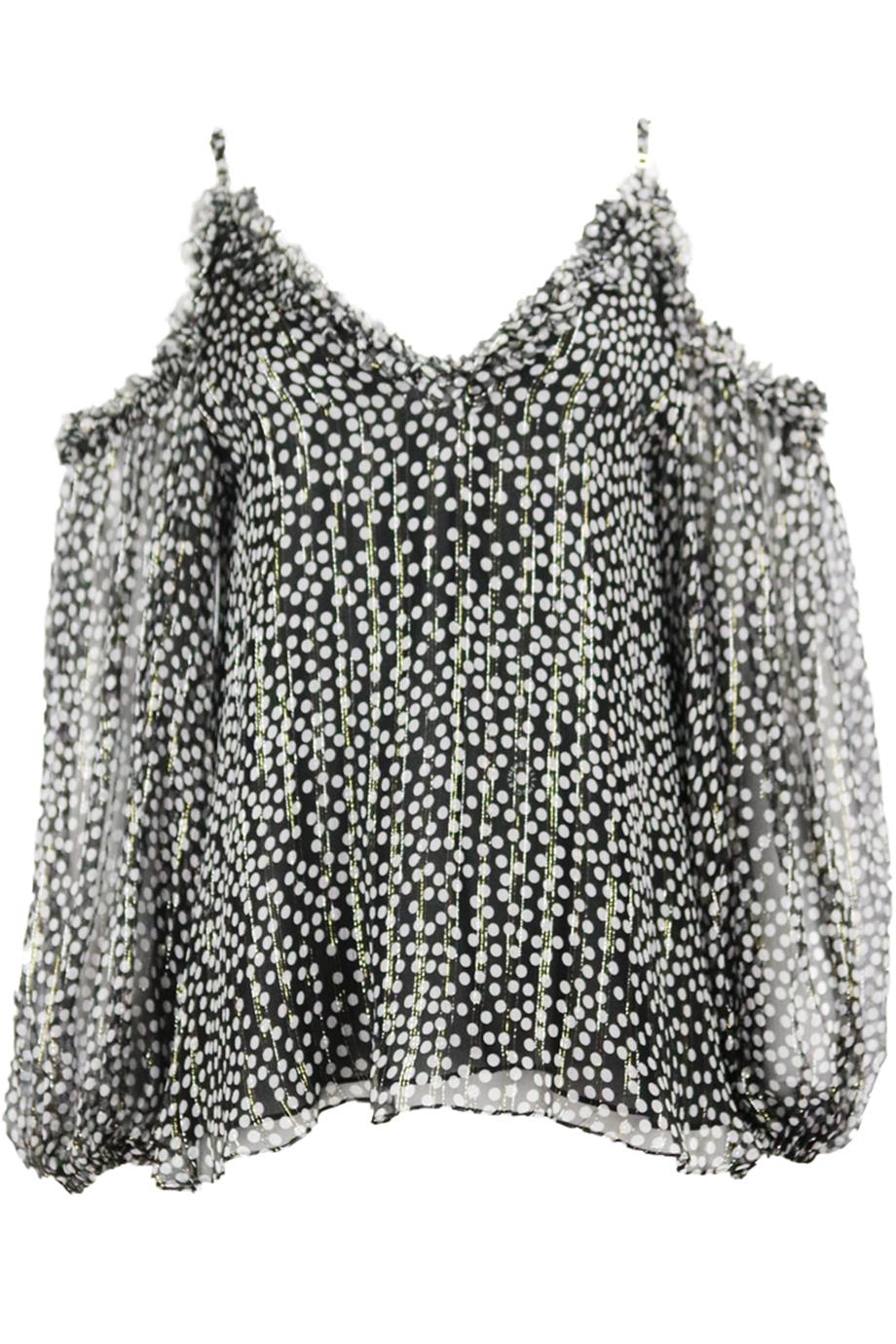 STELLA MCCARTNEY COLD SHOULDER PRINTED SILK BLEND TOP IT 42 UK 10