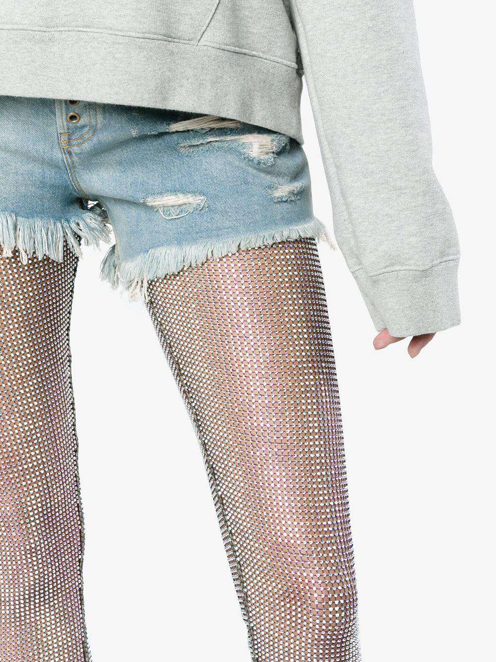 GUCCI CRYSTAL-EMBELLISHED STRETCH-MESH LEGGINGS IT 40 UK 8