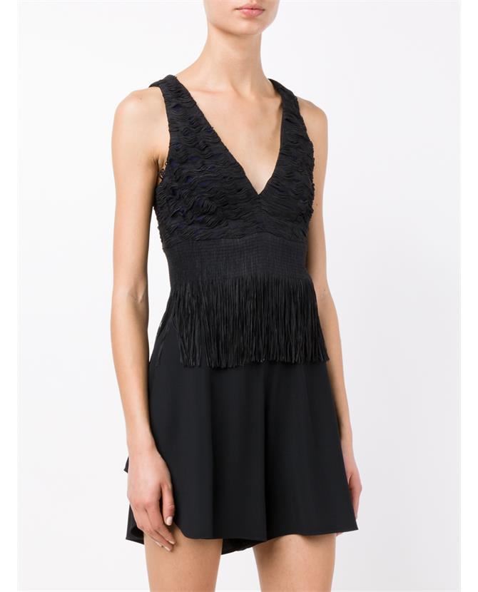 JONATHAN SIMKHAI TULLE FRINGED APPLIQUE TOP SMALL