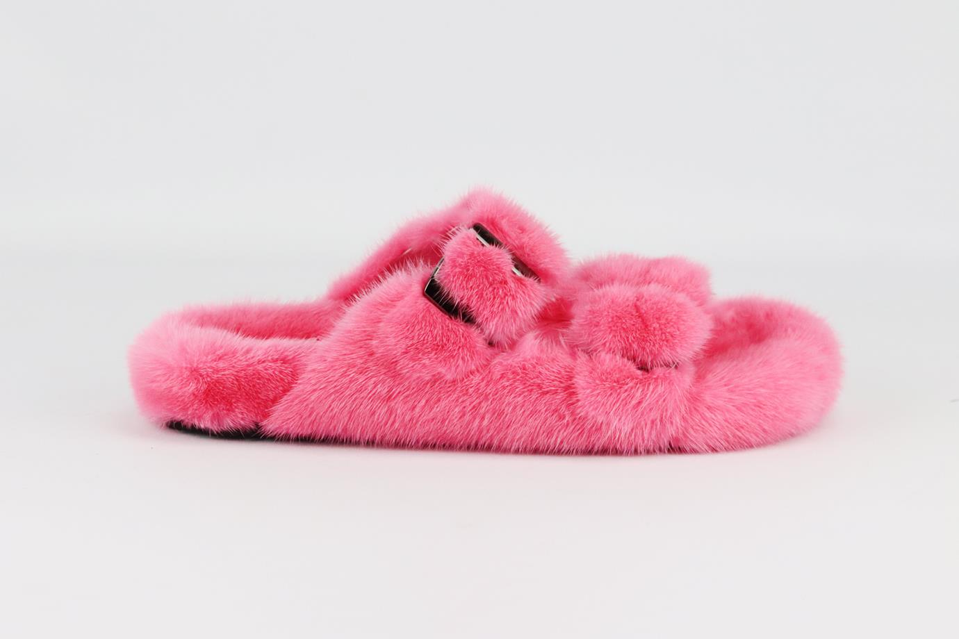 CONFETTI MINK FUR AND LEATHER SLIDES EU 38 UK 5 US 8