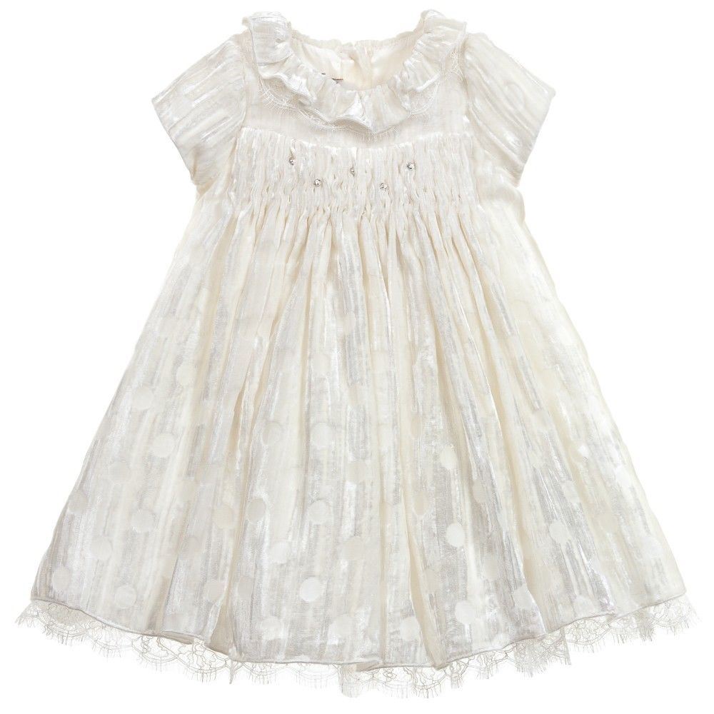 LA STUPENDERIA BABY IVORY VELVET SPOTTED DRESS 24 MONTHS