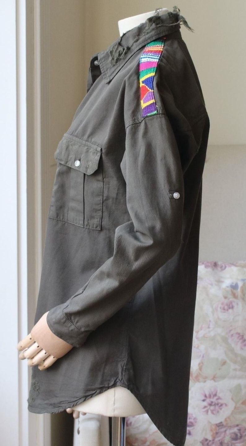 NSF JOHNNA EMBROIDERED DISTRESSED CANVAS SHIRT PETITE