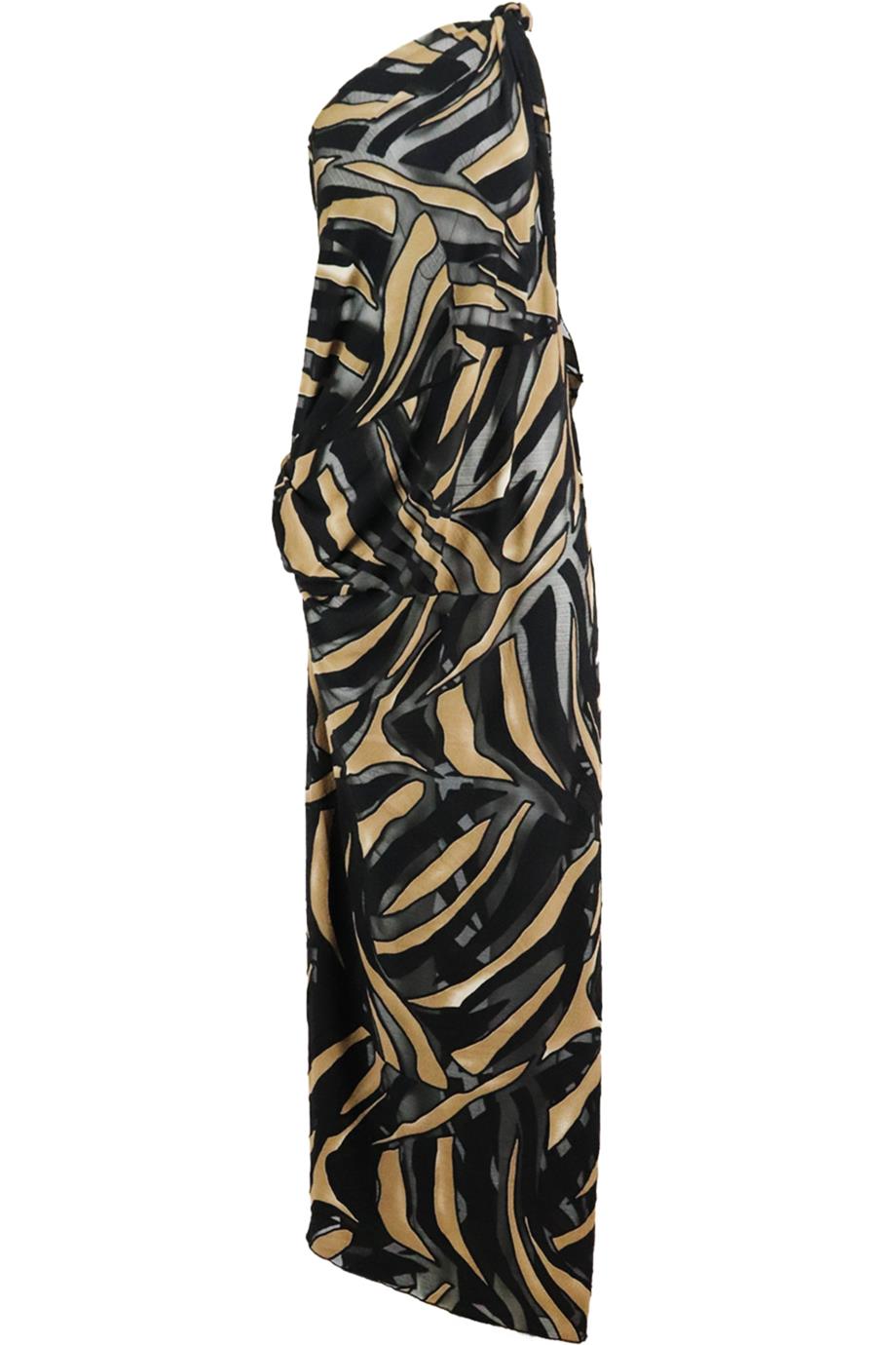 LISA MARIE FERNANDEZ ONE SHOULDER PRINTED DEVORÉ CREPE MAXI DRESS UK 10