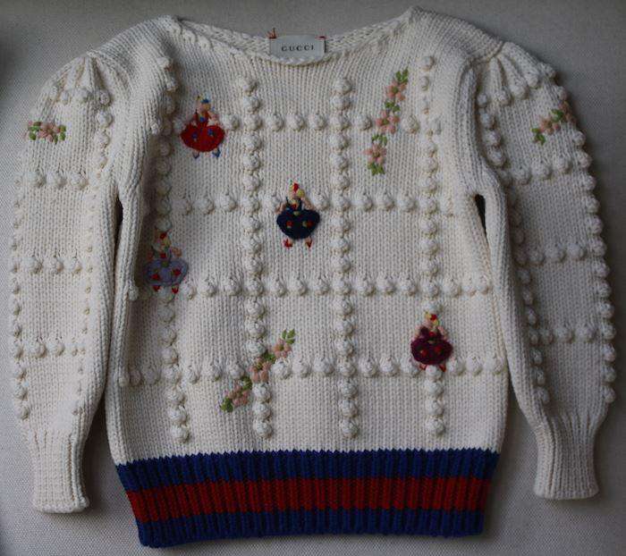 GUCCI GIRLS IVORY DOLL EMBROIDERED KNITTED SWEATER 4 YEARS