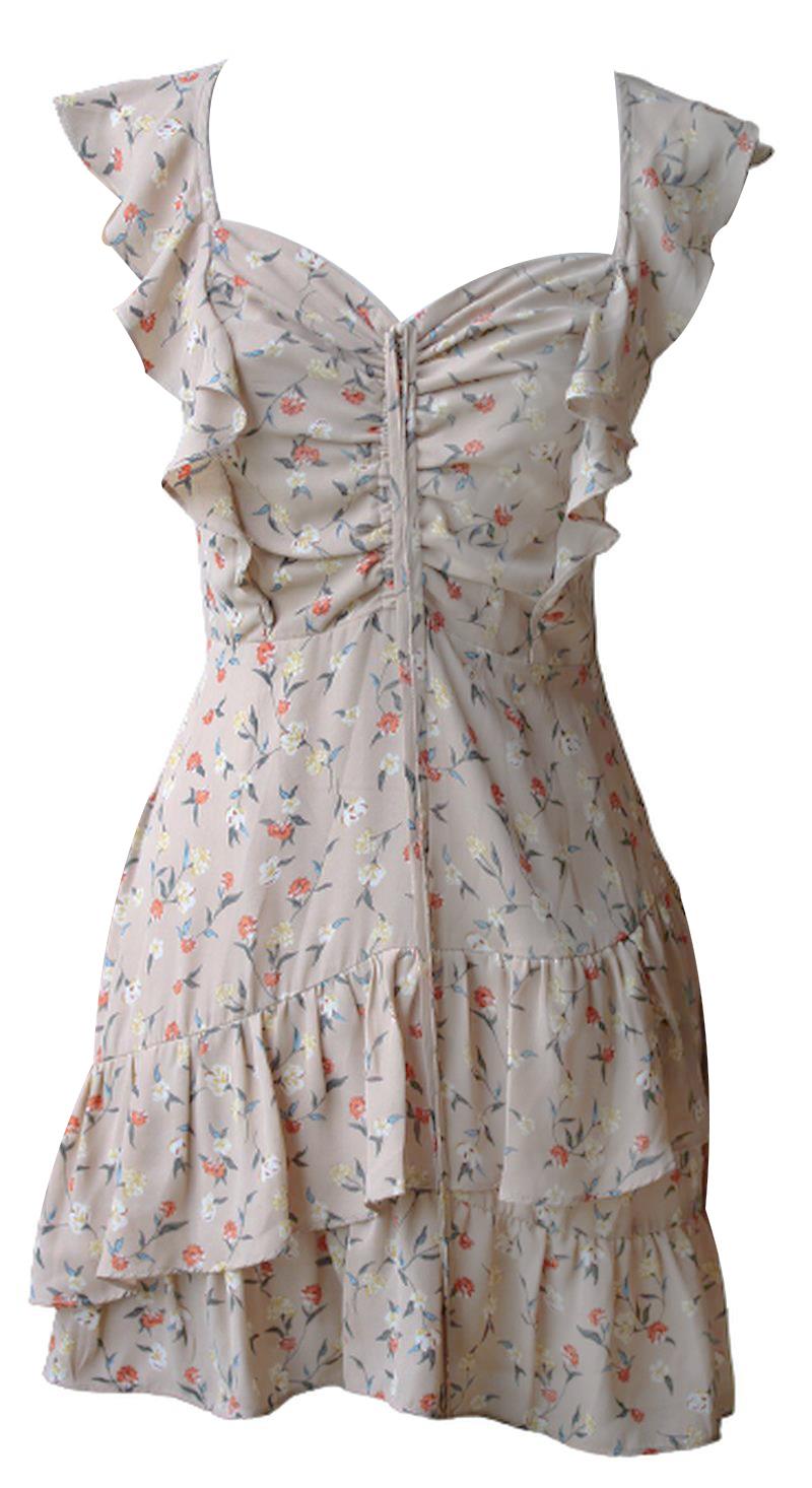 J.O.A. FLORAL PRINT RUCHED RUFFLED MINI DRESS LARGE