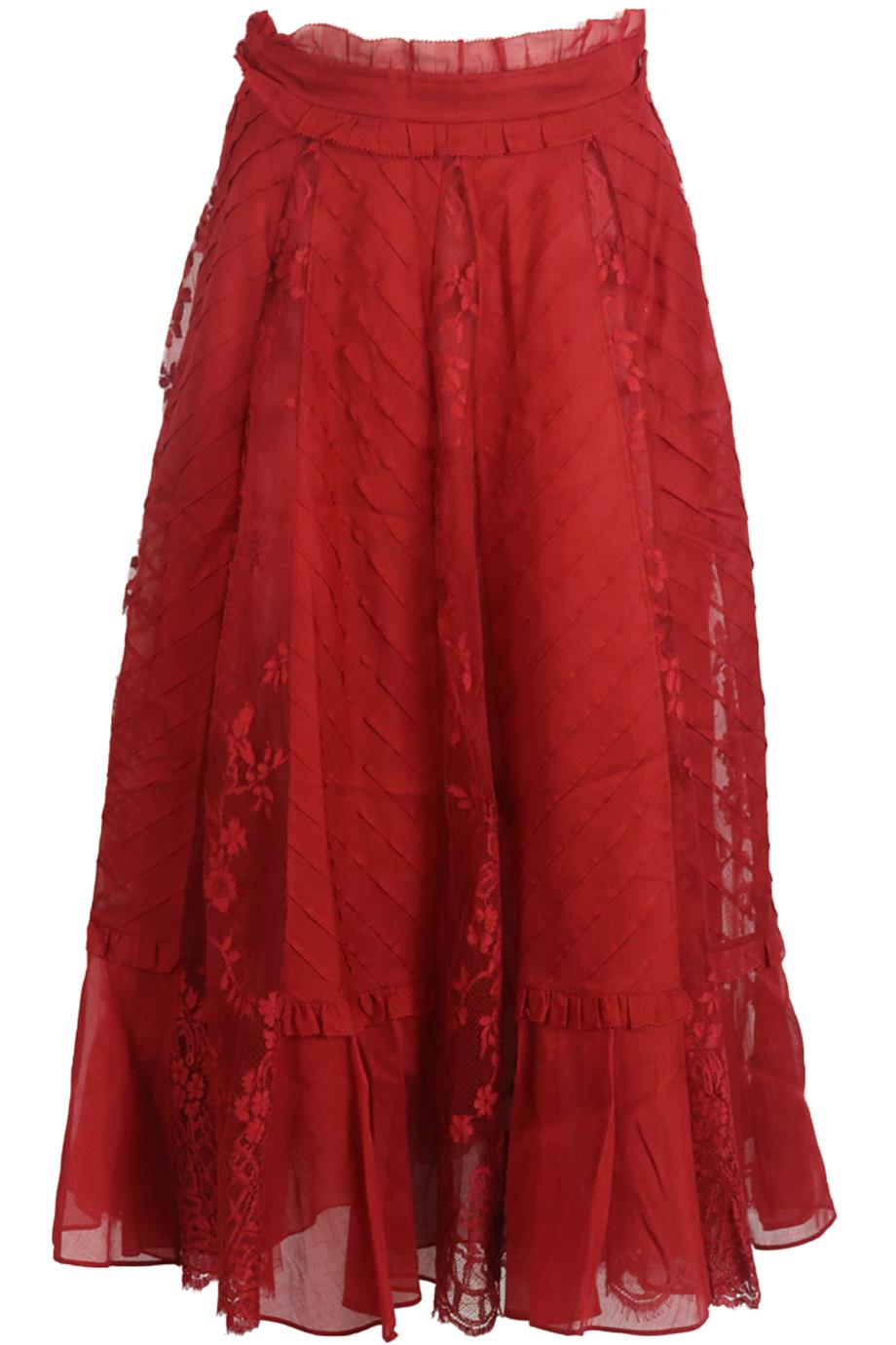 VALENTINO LACE PANELED COTTON MIDI SKIRT US 4 UK 8
