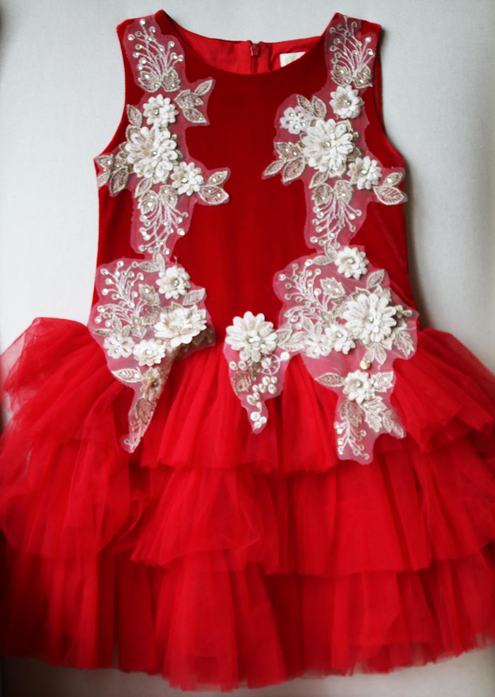 LE MU KIDS GIRLS METALLIC FLORAL DRESS 4-5 YEARS