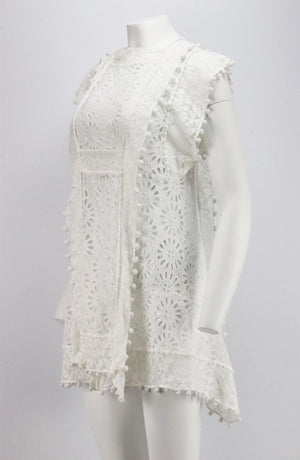 ISABEL MARANT KUNST CROCHET LACE TRIMMED BRODERIE ANGLAISE VOILE MINI DRESS FR 36 UK 8