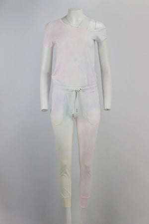 N:PHILANTHROPY ONE SHOULDER TIE DYED STRETCH COTTON JUMPSUIT SMALL