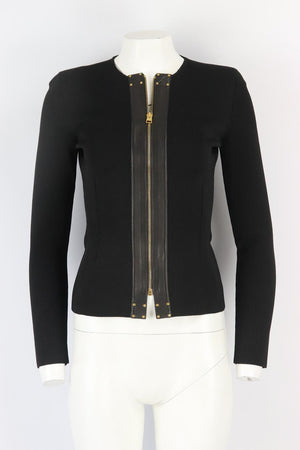TOM FORD LEATHER TRIMMED STRETCH KNIT JACKET IT 36 UK 4