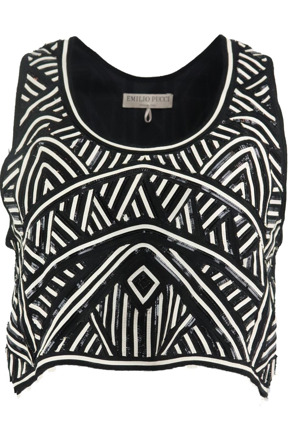 EMILIO PUCCI CROPPED PATENT LEATHER AND SILK BLEND TOP IT 40 UK 8
