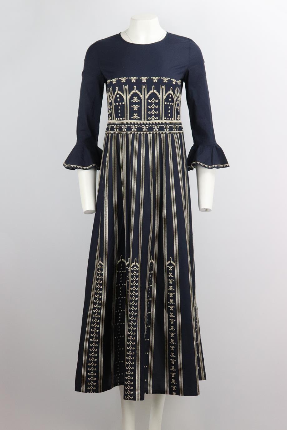 EMPORIO SIRENUSE RUFFLED EMBROIDERED COTTON VOILE MAXI DRESS IT 38 UK 6