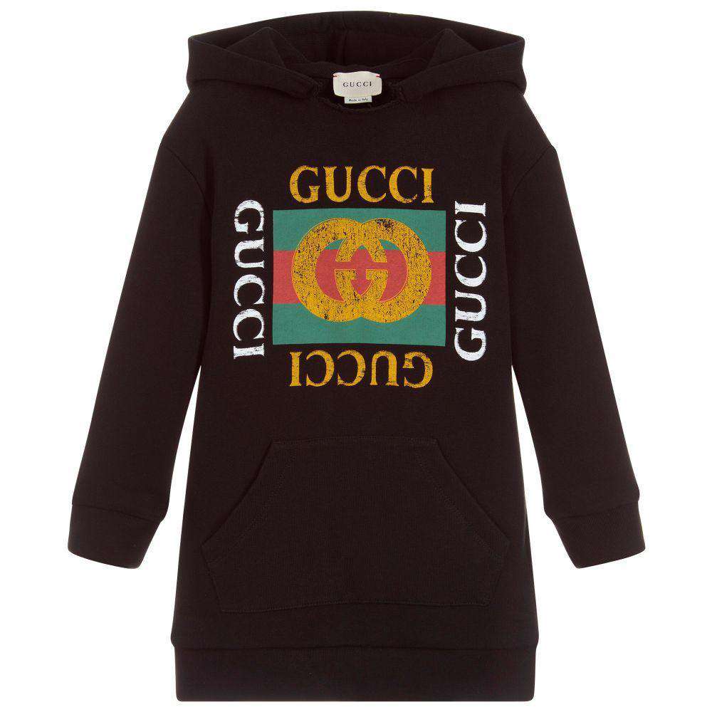 GUCCI GIRLS BLACK COTTON LOGO SWEATER DRESS 4 YEARS