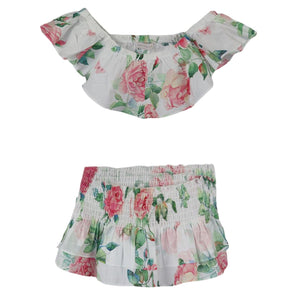 MONNALISA BABY GIRLS FLORAL COTTON TOP AND SKIRT SET 2 YEARS