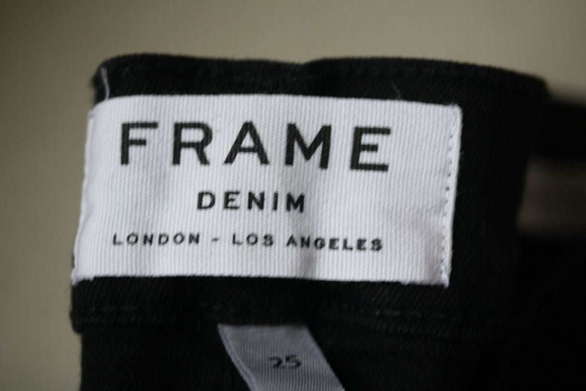 FRAME LE SKINNY DE JEANNE RIPPED BLACK JEANS W25 UK 6/8