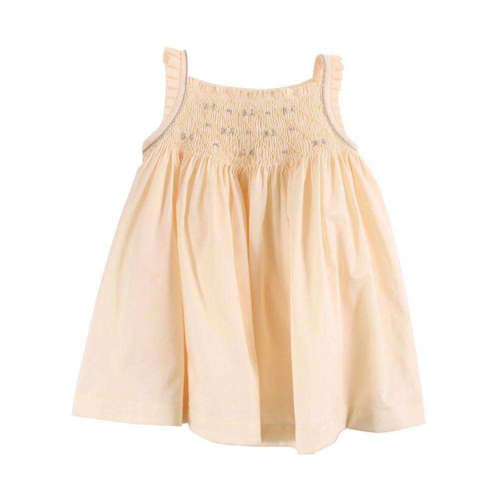 TARTINE ET CHOCOLAT GIRLS PALE YELLOW GATHERED DRESS 2 YEARS