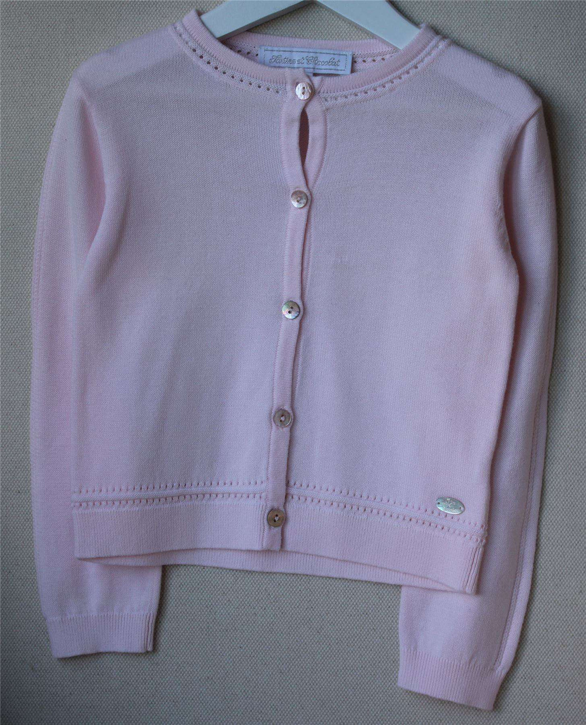 TARTINE ET CHOCOLAT PALE PINK COTTON KNITTED CARDIGAN 4 YEARS