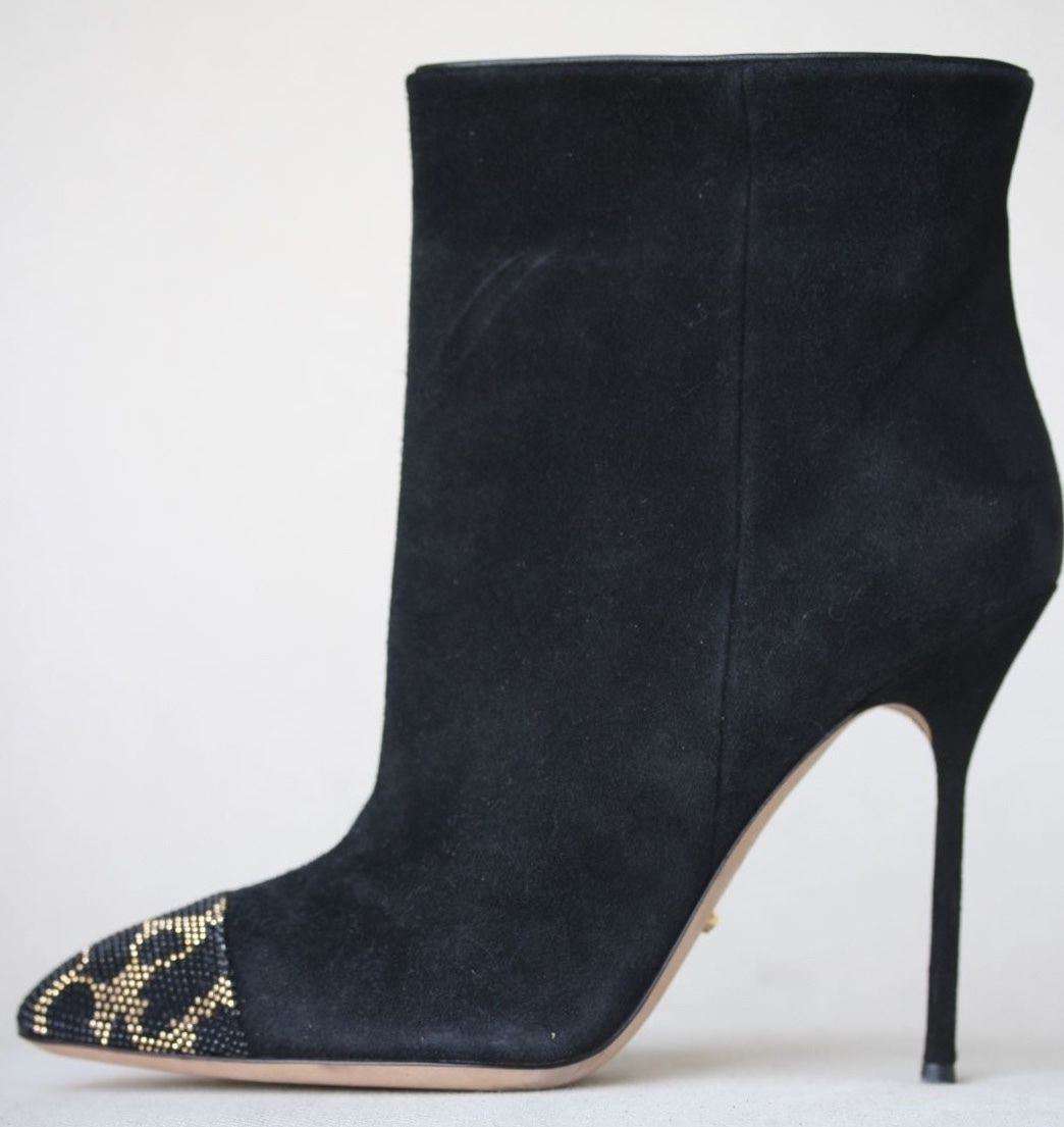 SERGIO ROSSI BLACK SUEDE ANKLE BOOTS  EU 37.5 UK 4.5 US 7.5