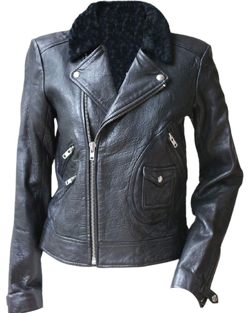 IRO ANITA SHEARLING-COLLAR LEATHER JACKET 1 UK 8