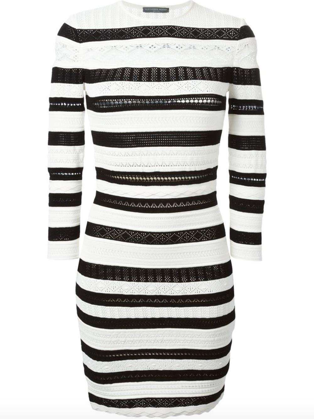 ALEXANDER MCQUEEN STRIPED LACE KNIT DRESS SMALL