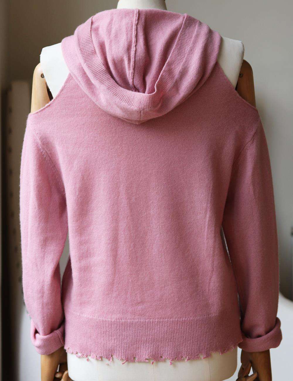 RTA JUNO COLD SHOULDER DISTRESSED CASHMERE HOODIE XSMALL
