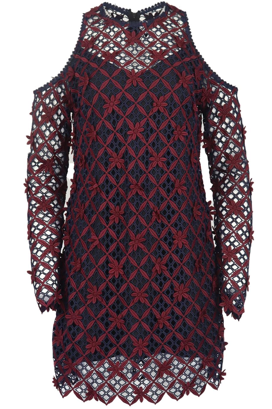 SELF-PORTRAIT COLD SHOULDER GUIPURE LACE MIDI DRESS UK 12