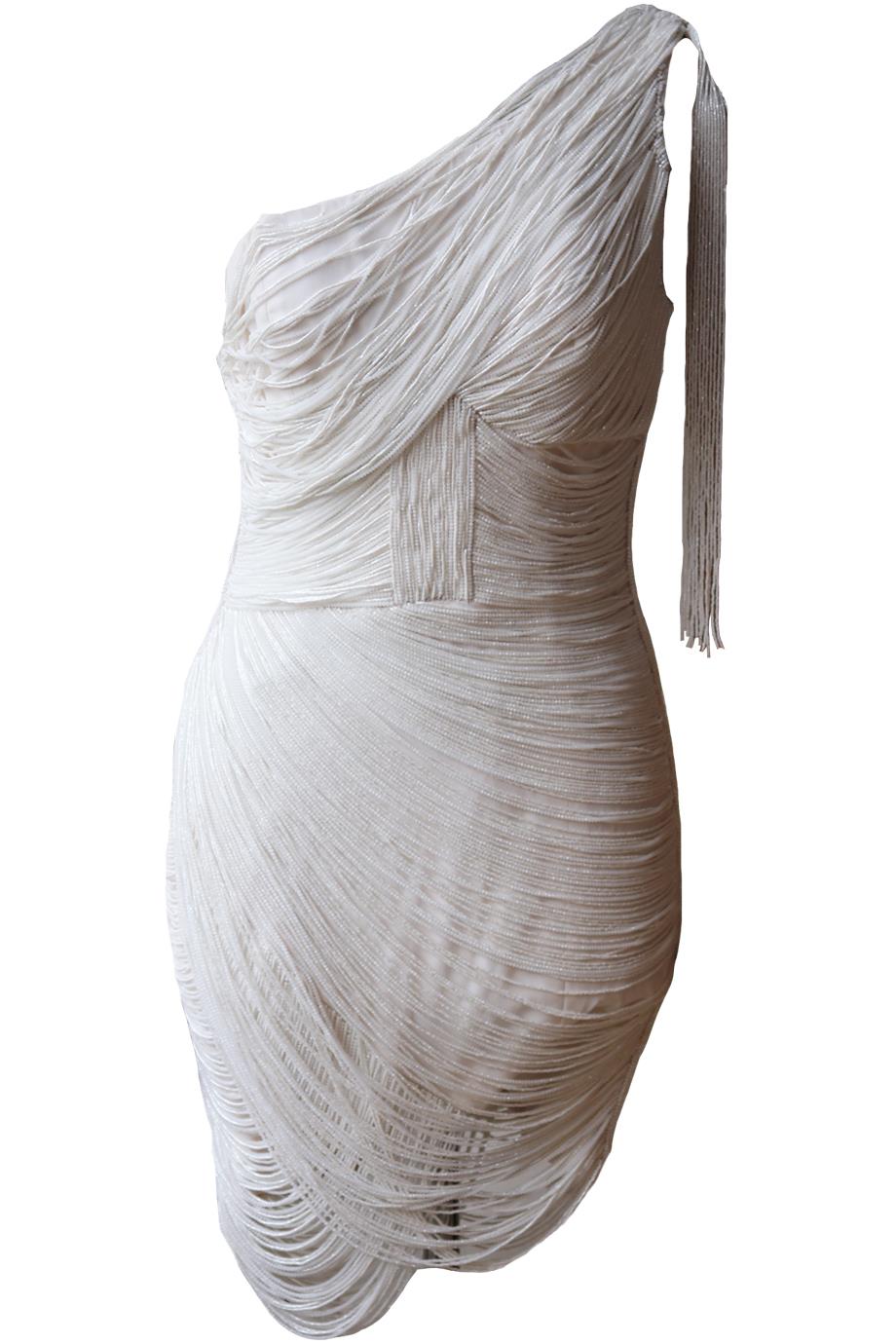 RALPH AND RUSSO ONE SHOULDER EMBELLISHED SILK MINI DRESS SMALL