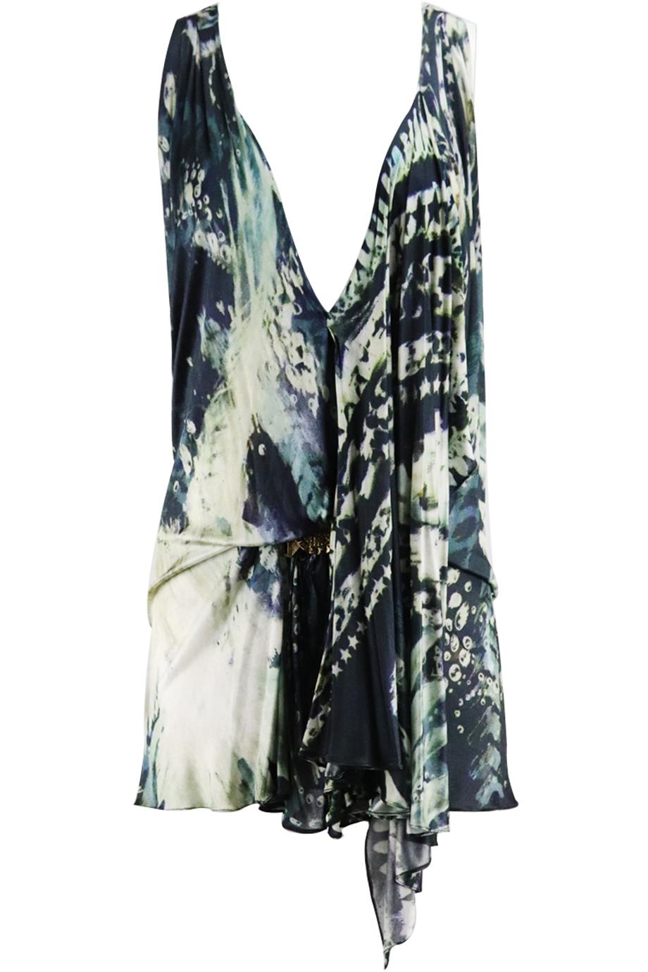 BALMAIN DRAPED PRINTED JERSEY MINI DRESS FR 36 UK 8