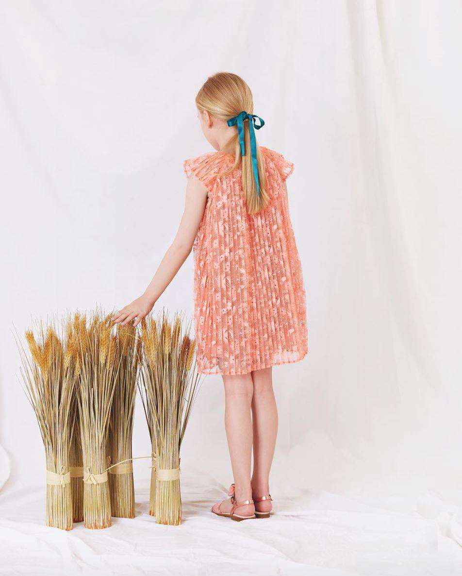 DIOR GIRLS CORAL PINK PLEATED DRESS 6 YEARS