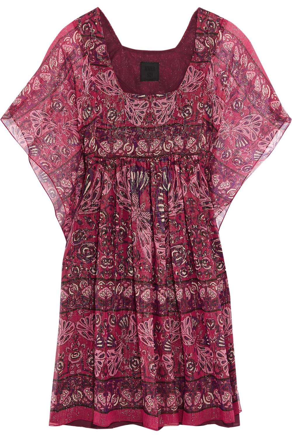 ANNA SUI LAMÉ STRIPED PRINTED SILK BLEND MINI DRESS US 4 UK 8