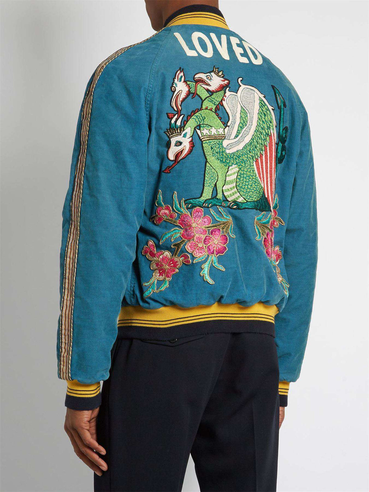 GUCCI DRAGON-EMBROIDERED CORDUROY BOMBER JACKET IT 44 UK 34 XSMALL