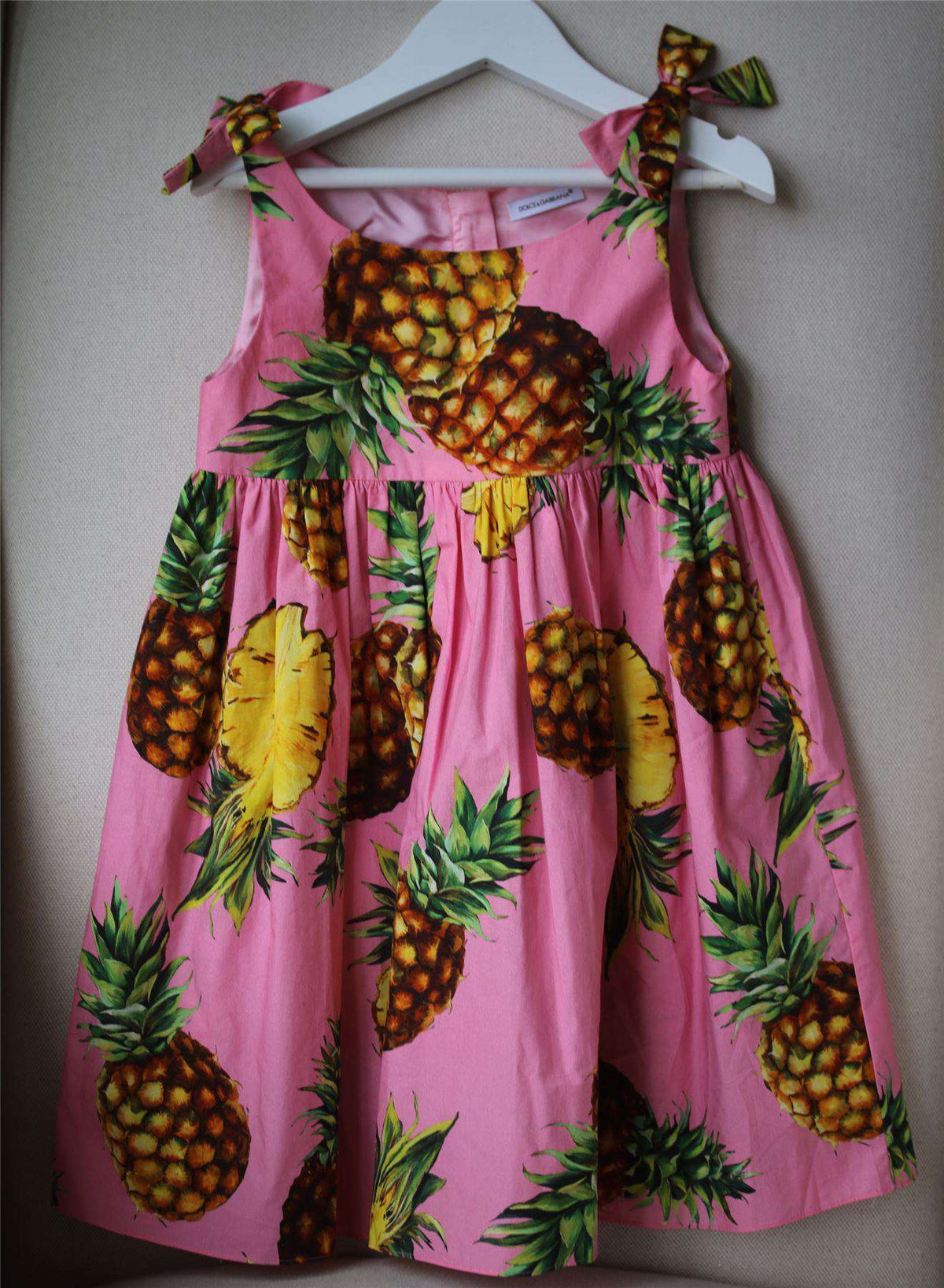 DOLCE & GABBANA GIRLS PINK PINEAPPLE PRINT DRESS 4 YEARS
