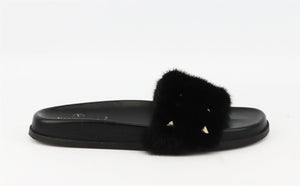 VALENTINO GARAVANI ROCKSTUD MINK FUR SLIDES EU 38.5 UK 5.5 US 8.5