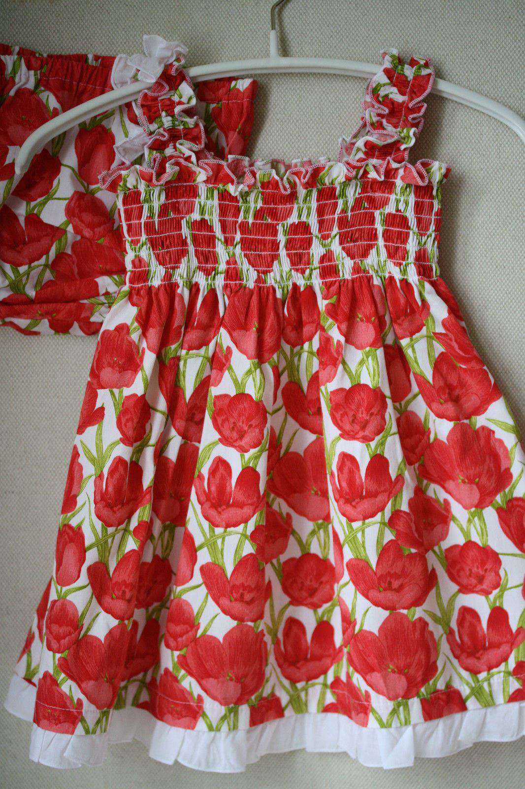 ALETTA BABY RED FLORAL DRESS AND BLOOMERS 18 MONTHS