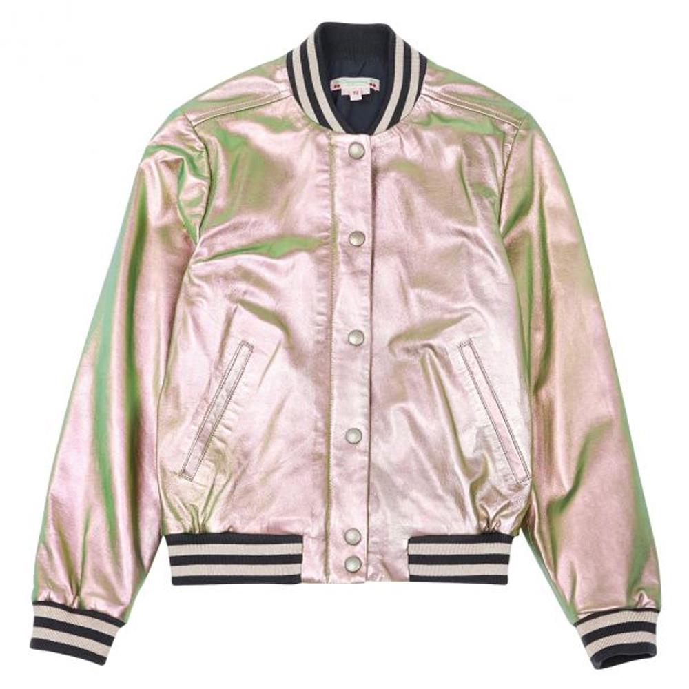BONPOINT KIDS GIRLS METALLIC LEATHER BOMBER JACKET 6 YEARS