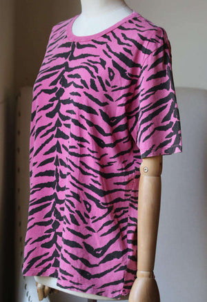 SAINT LAURENT ZEBRA PRINT COTTON JERSEY T-SHIRT SMALL