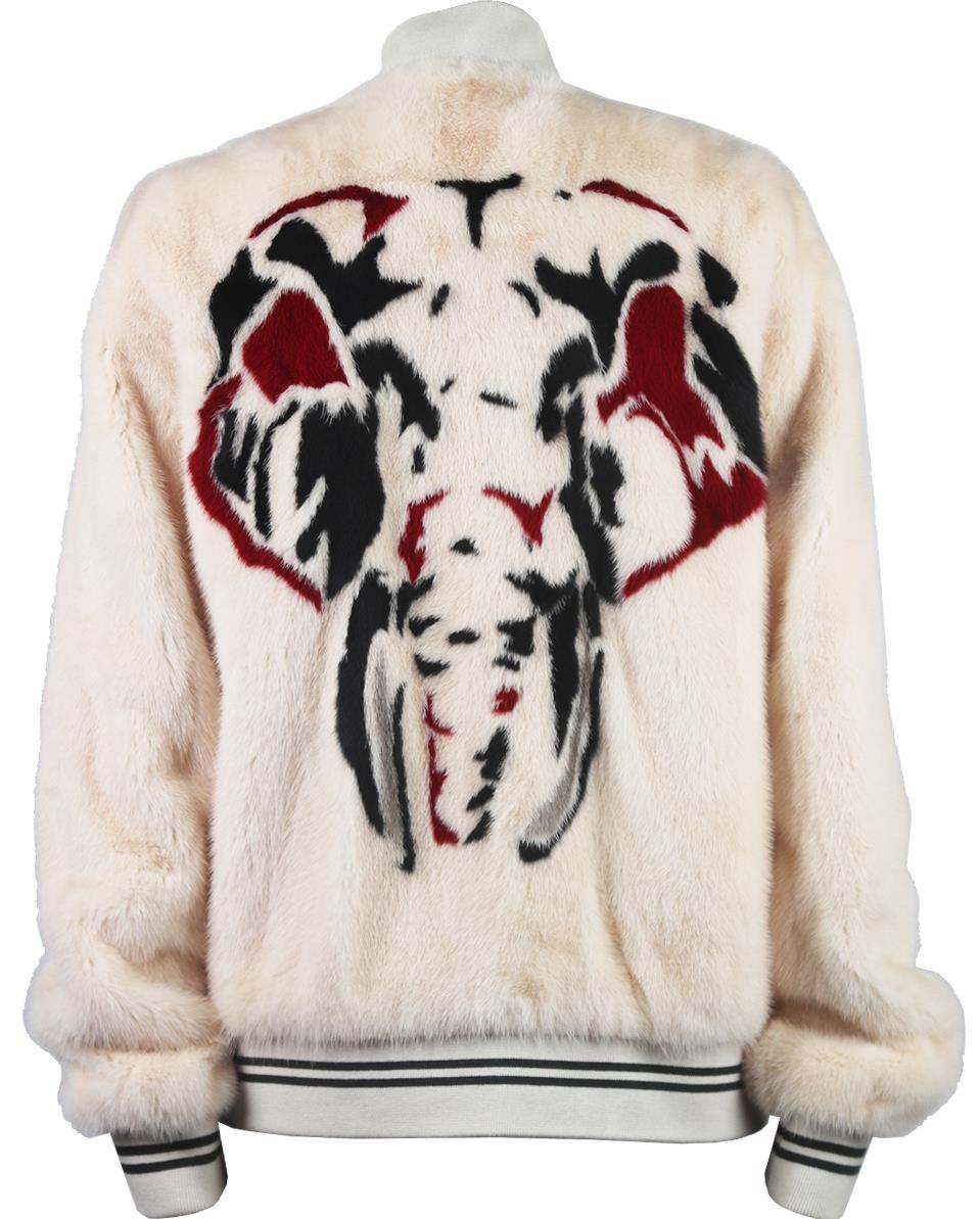 YVES SALOMON OVERSIZED PRINTED MINK FUR BOMBER JACKET FR 36 UK 8