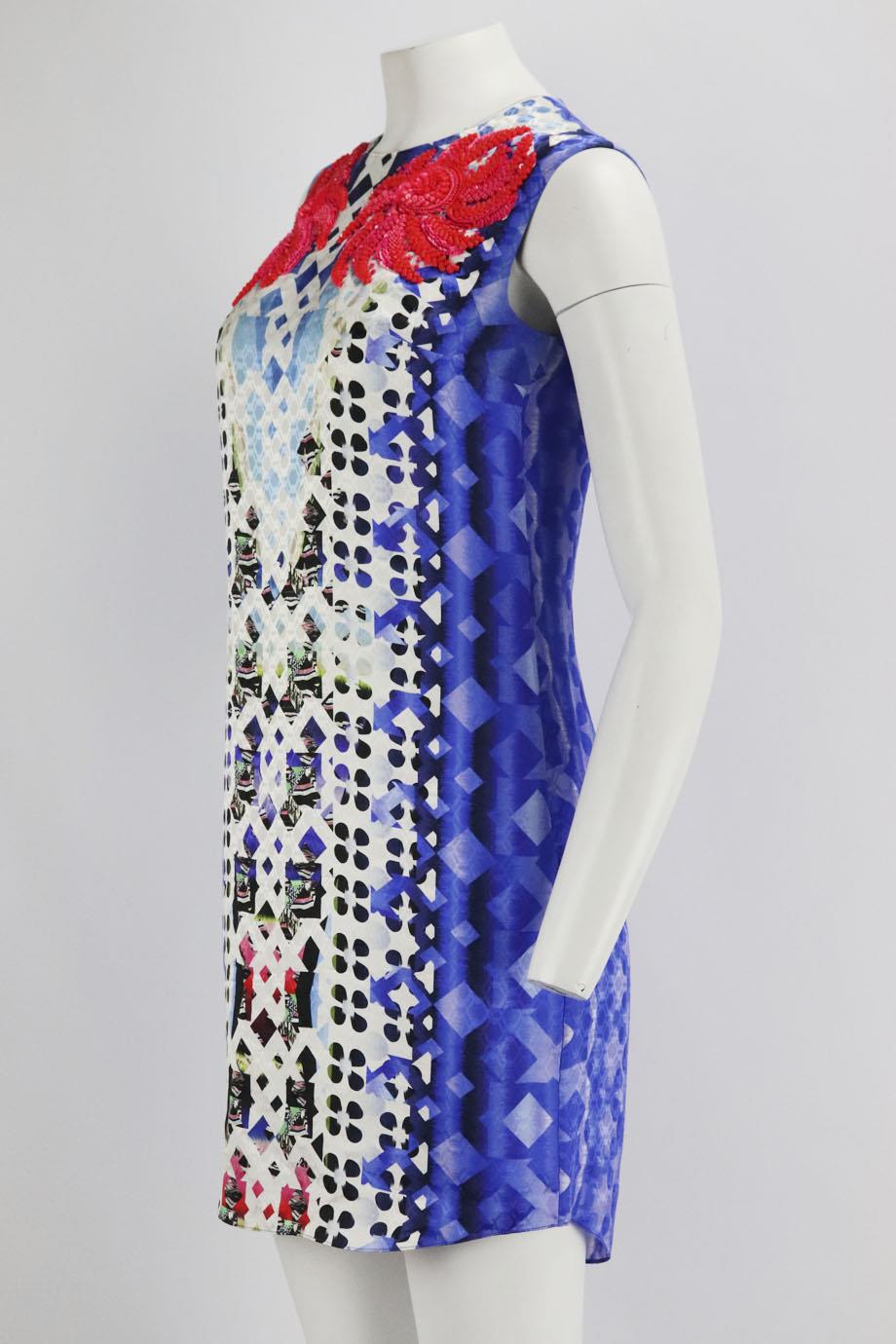 PETER PILOTTO EMBELLISHED PRINTED SILK MINI DRESS UK 8