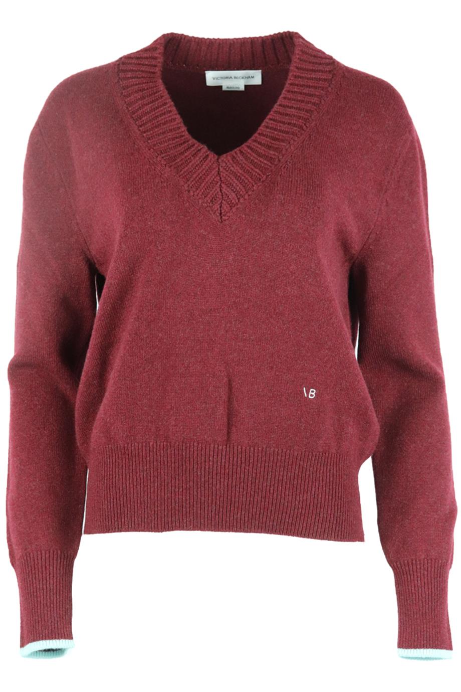 VICTORIA BECKHAM LOGO EMBROIDERED CASHMERE BLEND SWEATER SMALL
