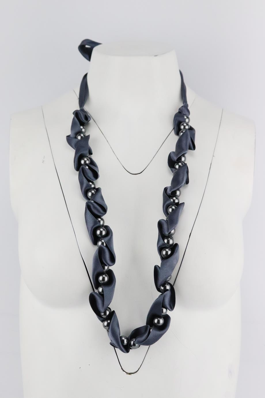 LANVIN FAUX PEARL AND RIBBON NECKLACE