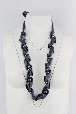 LANVIN FAUX PEARL AND RIBBON NECKLACE
