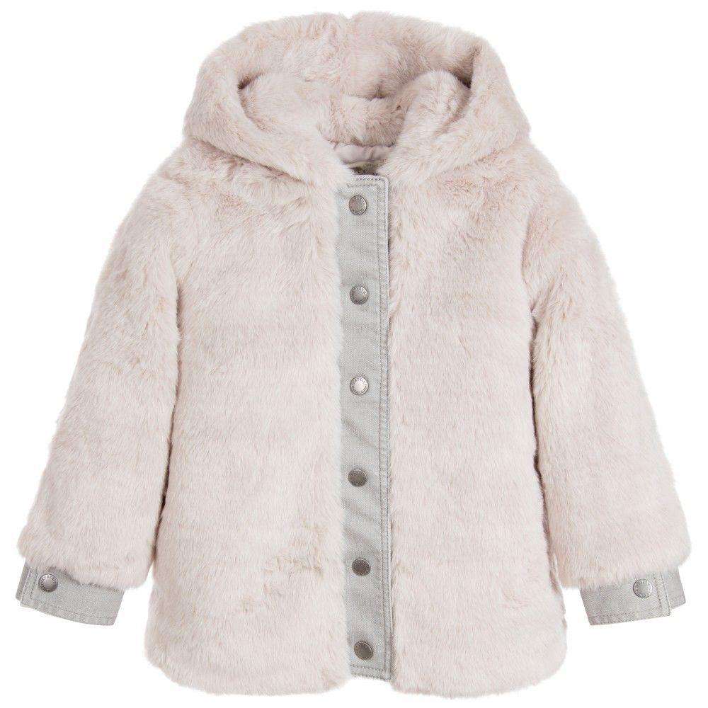 STELLA MCCARTNEY KIDS GIRLS GREY SYNTHETIC FUR TREASURE HOODED COAT 4 YEARS