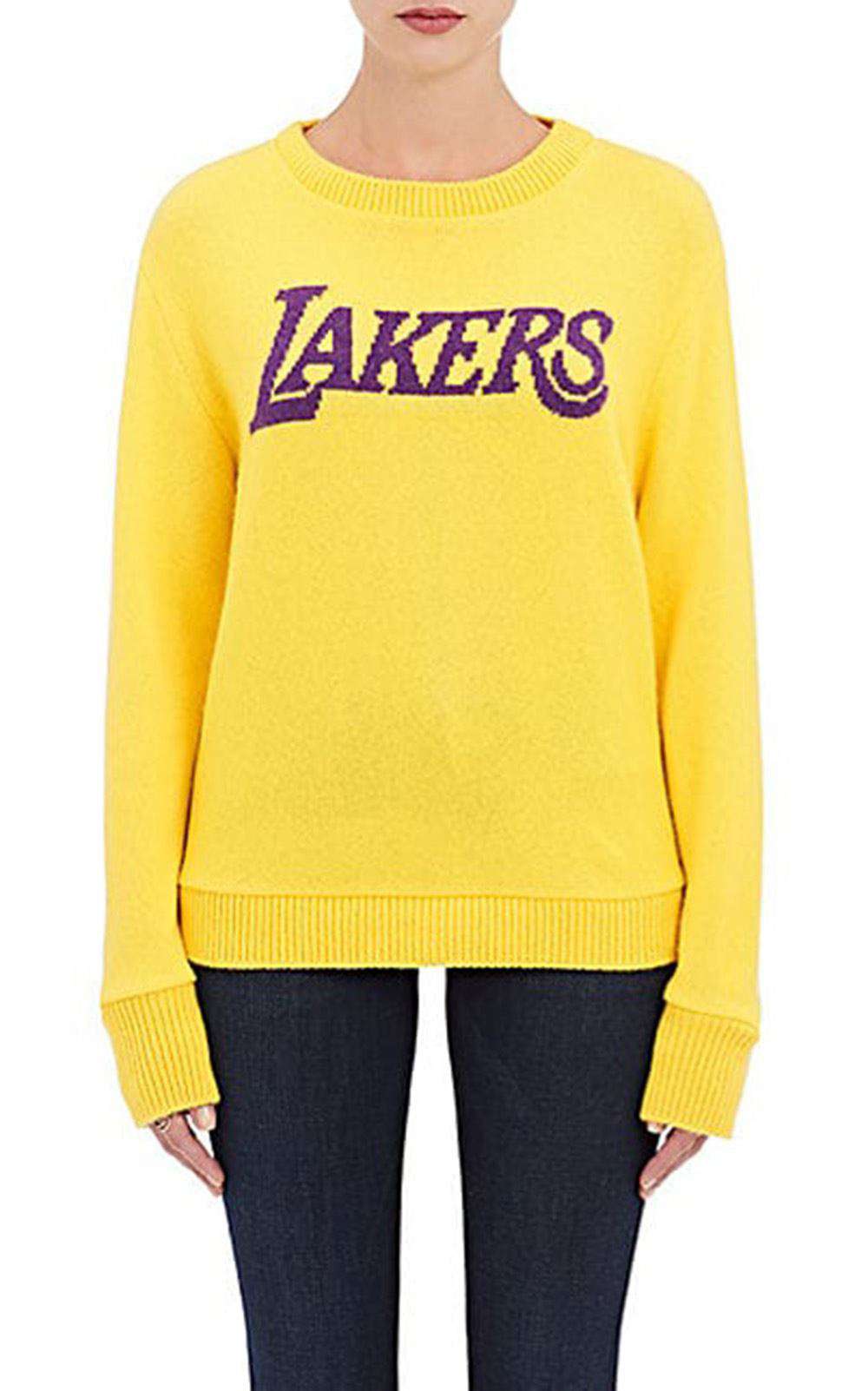 THE ELDER STATESMAN NBA LAKERS LOGO CASHMERE SWEATER SMALL