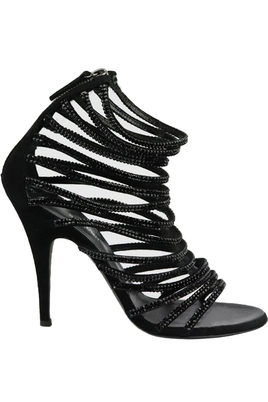 GIUSEPPE ZANOTTI BALMAIN CRYSTAL EMBELLISHED SUEDE SANDALS EU 38